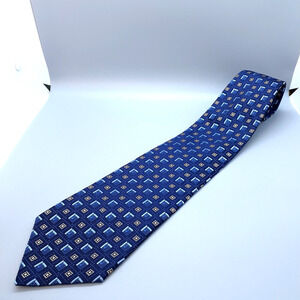 Blue Gold Checked PIERRE CARDIN Silk Tie Necktie Geometric 58 x 4 Excellent EUC